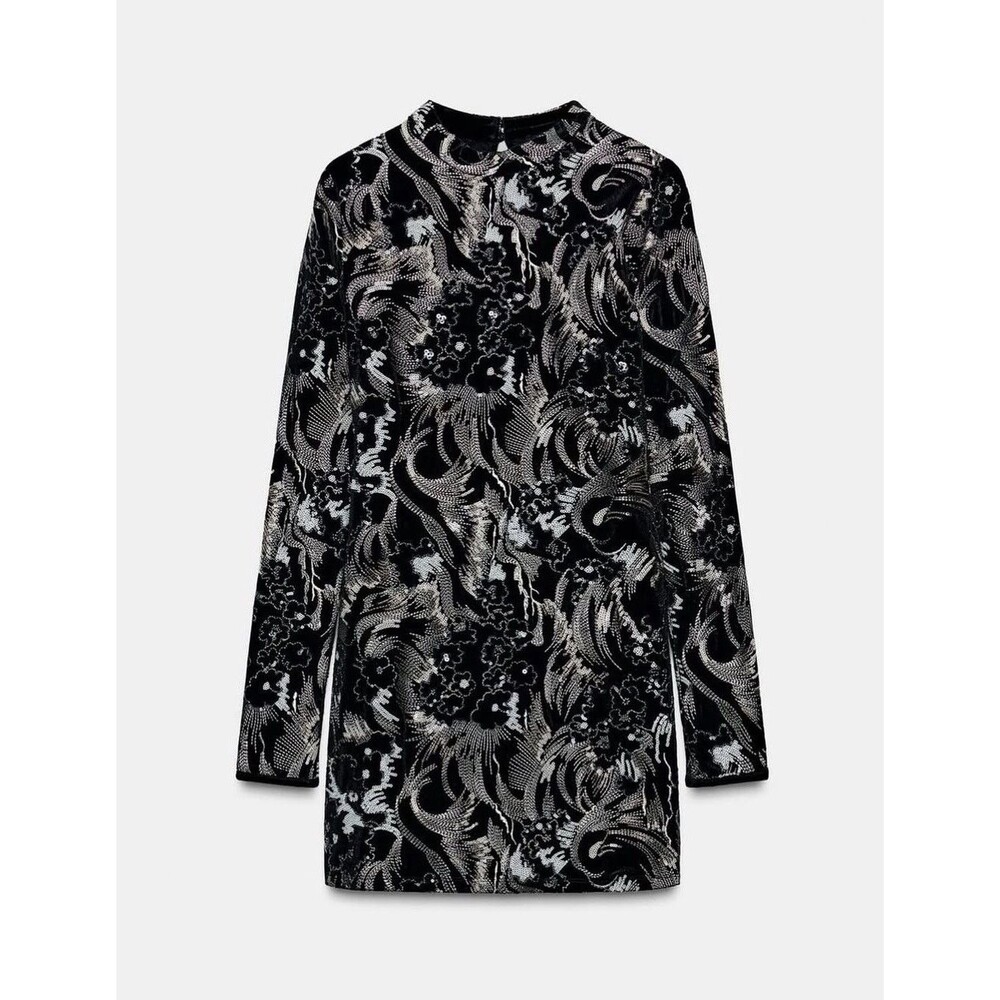 Zara embroidered velvet mini dress, Luxury Black Dress Size S